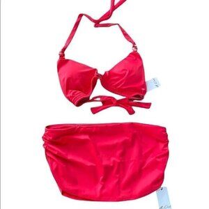 A.CHE Marlow Halter Monroe Skirted Bottom Swimsuit Bikini Vermillion M /L  $122